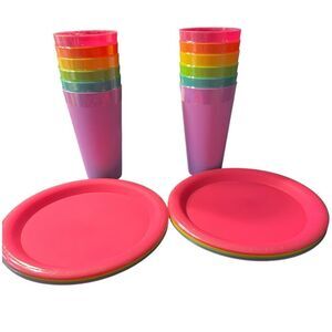 The Spring Shop Vibrant Pink and Multicolor Tableware Set
